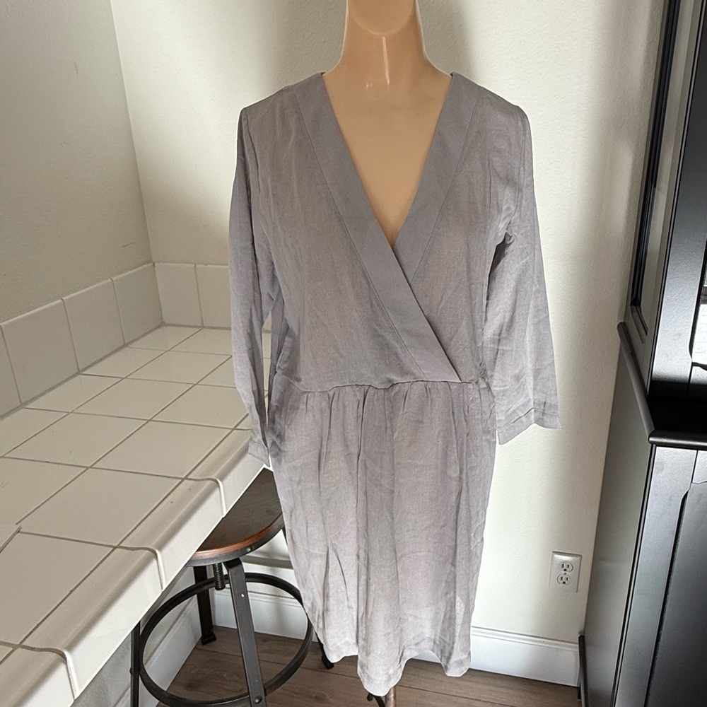BNWT Leallo Lightweight Grey Cotton Faux Wrap Dress Size Small